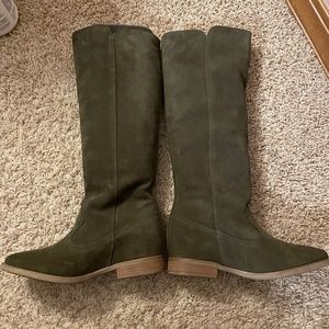 Dark Green Suede Riding Boots (Anthropologie)